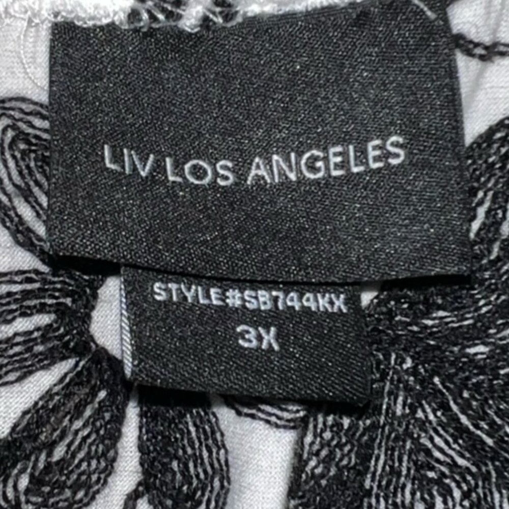 Liv Los Angeles Womens Tunic, White with Black Floral Embroidery, Plus Size 3X - Picture 3 of 7